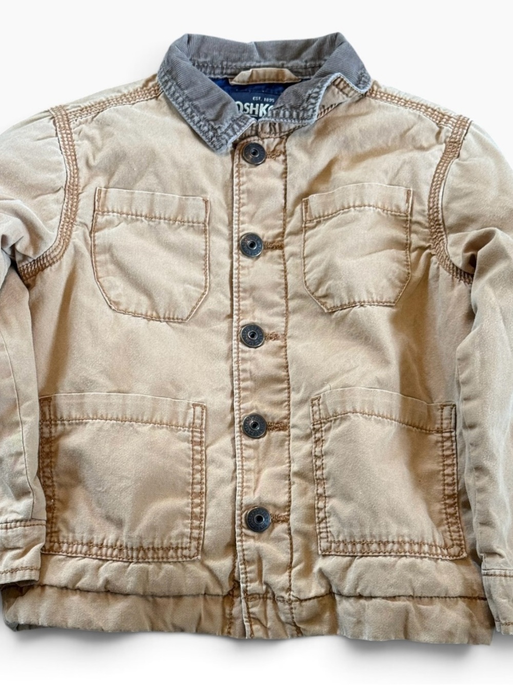 Toddler Boys OshKosh B'gosh Tan Canvas Barn Jacket with Corduroy Collar Size 3T